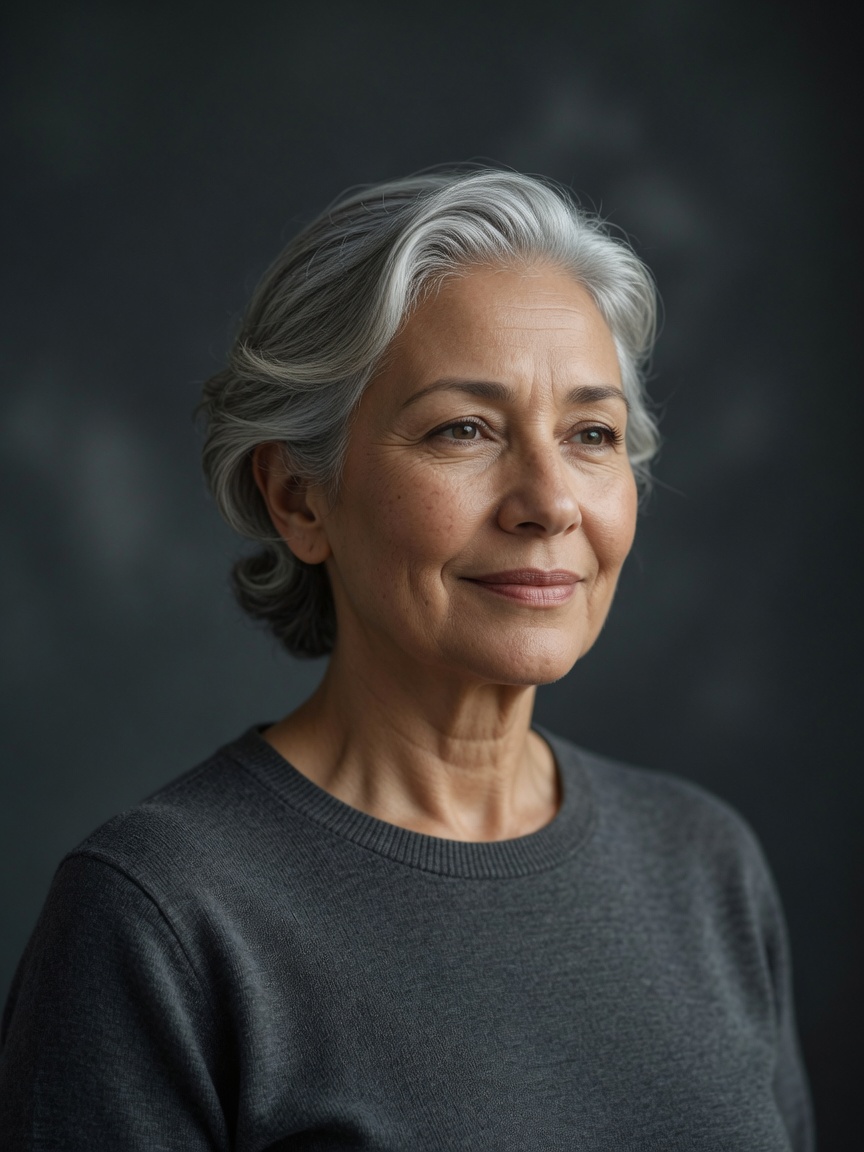 Portrait of an older adult in quiet half-light