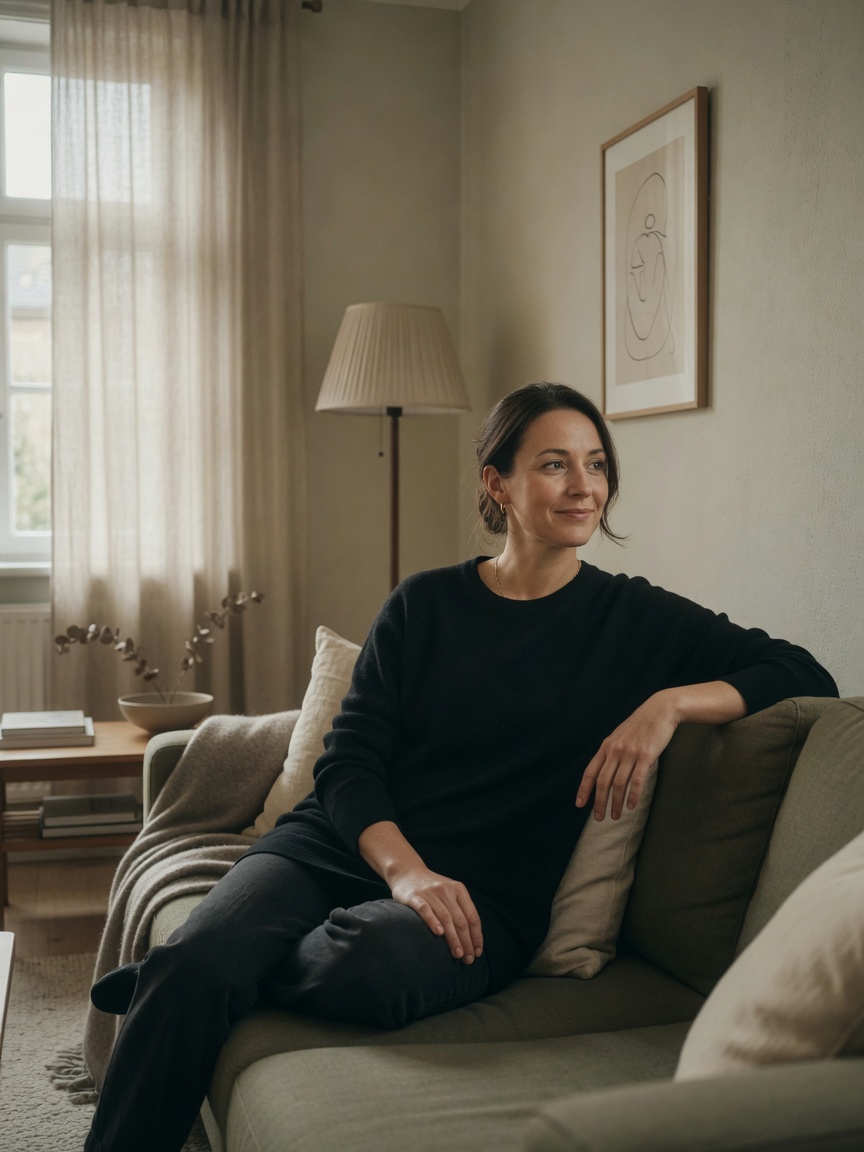 Person present and at ease in a living room