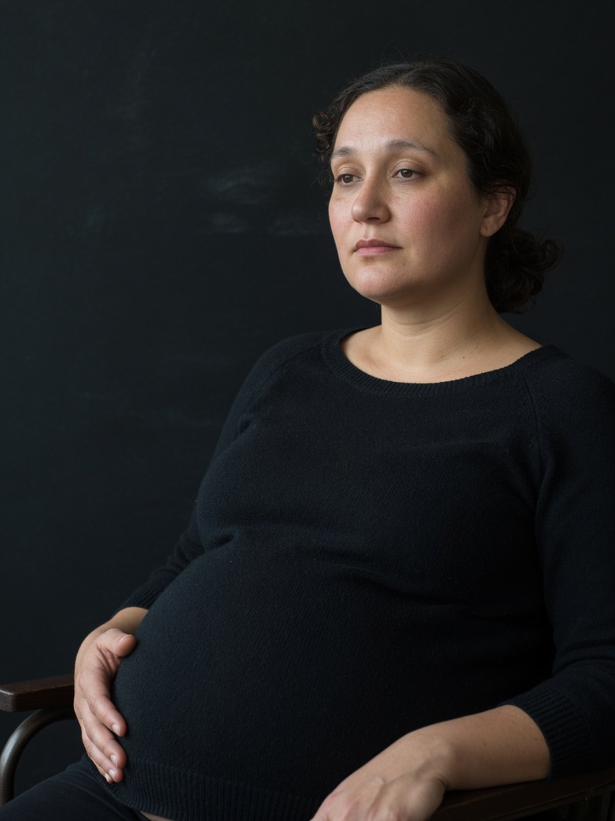 Portrait of a pregnant woman in quiet half-light